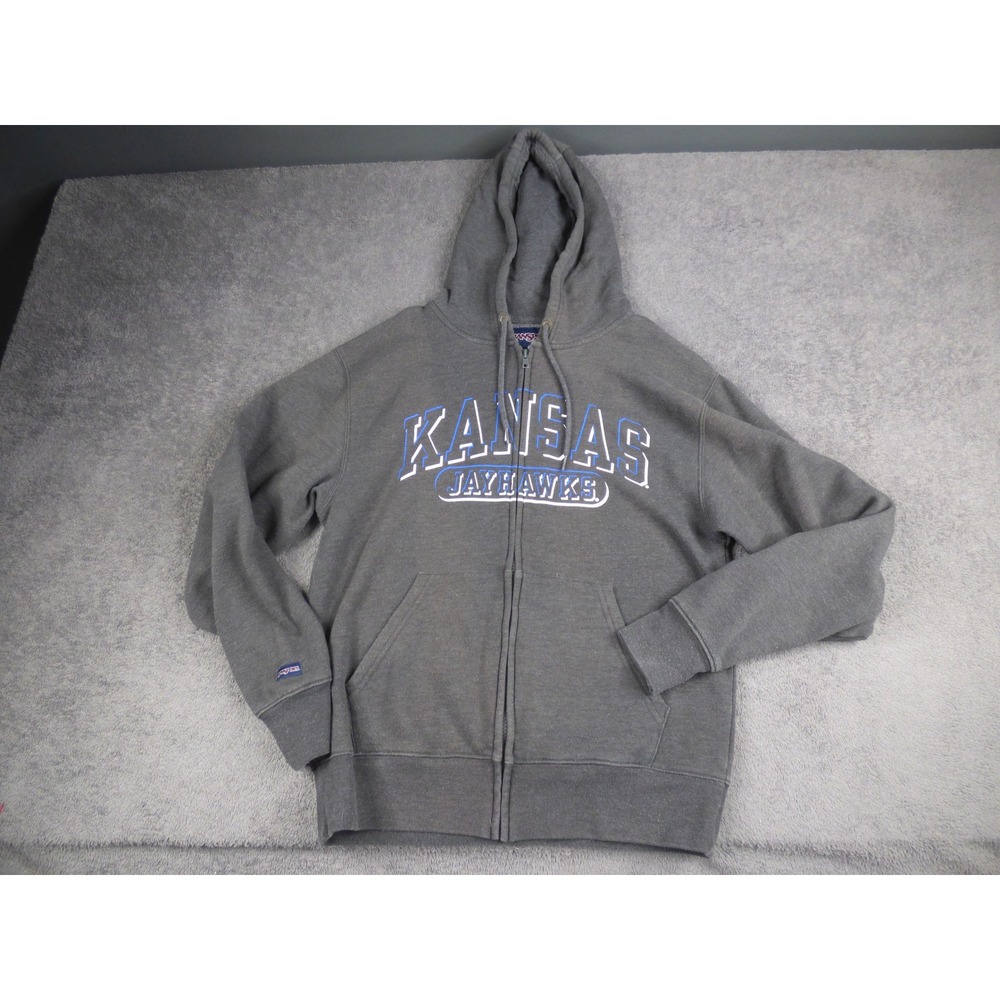 Kansas Jayhawks Hoodie Mens Small Gray Full Zip Sweatshirt NCAA Fleece Jansport